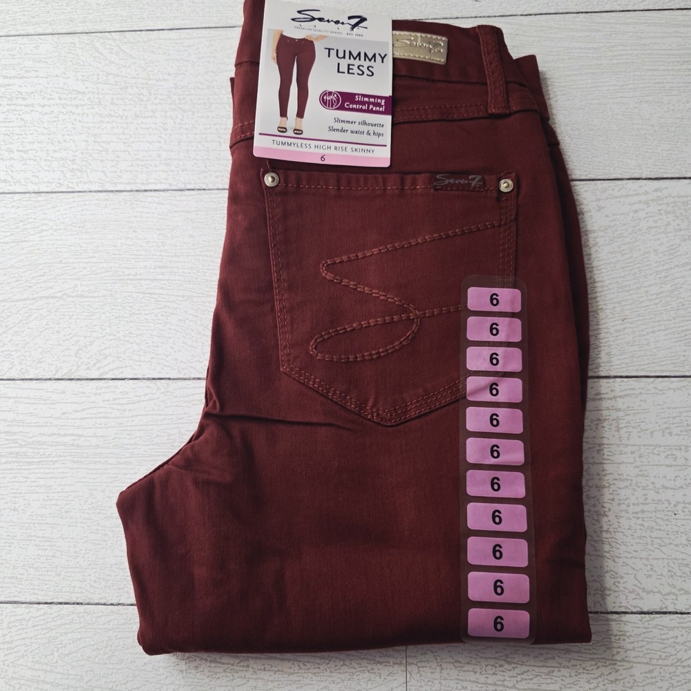 Seven 7 Tummy Less High Rise Skinny Jeans Size 6 Fired Brick Red Stretch